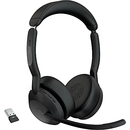 Jabra Evolve2 55 Headset Stereo Wireless Bluetooth 98.4 ft 20 Hz 20 kHz On ear Binaural Supra aural MEMS Technology Noise Cancelling Microphone Noise Canceling Office Depot