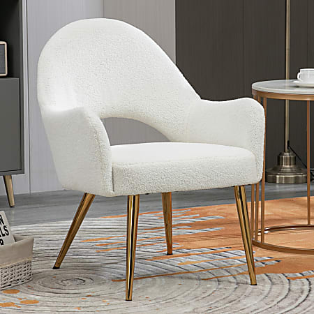 Glamour Home Azael Boucle Fabric Accent Chair WhiteGold Office Depot