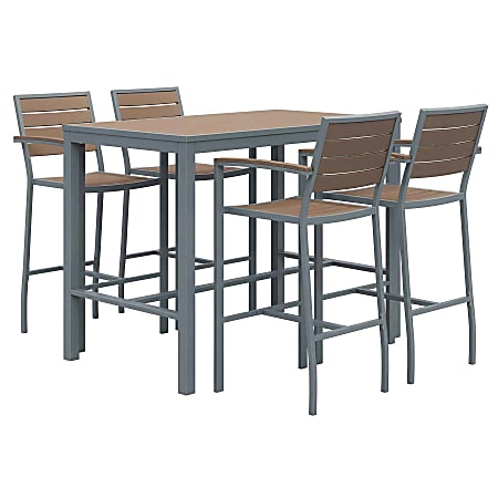 KFI Studios Eveleen 5-Piece Outdoor Patio Set, 45-5/8”H x 30”W x 30”D, Gray/Silver Table, Black Chairs
