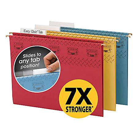 Smead® TUFF® Hanging File Folders With Easy Slide™ Tabs, Legal Size, Assorted Colors, Box Of 15
