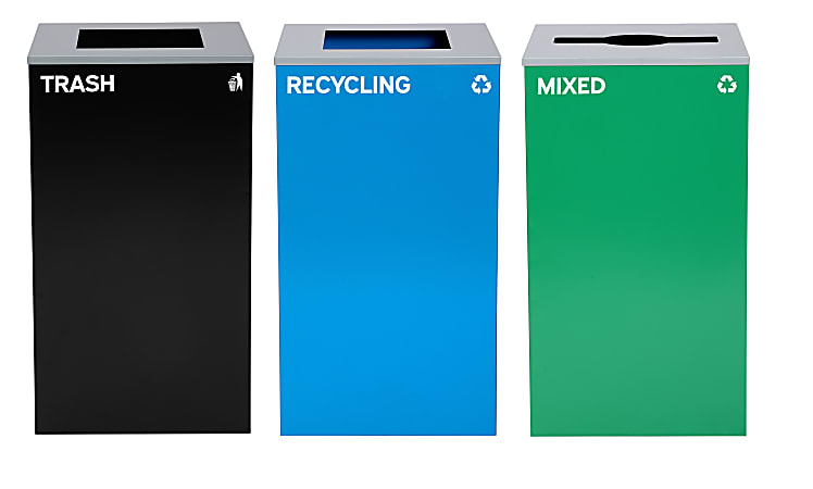 Alpine Industries Stainless-Steel Open Top Mixed, Recycling And Trash Can Set, 29 Gallons Black/Blue/Green - ALP4450-BLK-KIT22