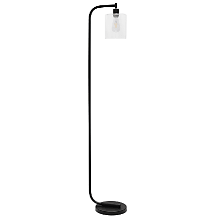 Simple Designs Antique-Style Industrial Iron Lantern Floor Lamp, 63"H, Clear Shade/Black Base