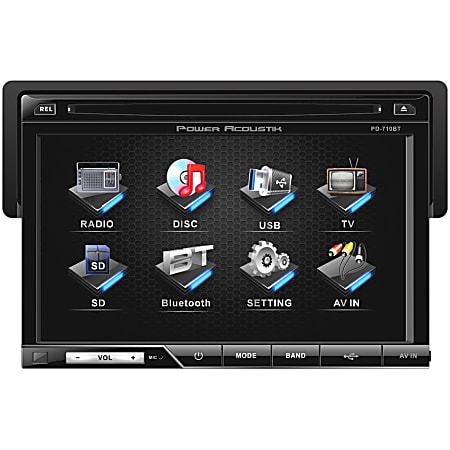 Power Acoustik PD-710B Car DVD Player - 7" Touchscreen LCD - 68 W RMS - Single DIN - Detachable Front Panel - 4 Channels - DVD Video, MP4, DivX, XviD, AVI, Video CD, MPEG-1 - AM, FM - SD, SDHC - Bluetooth - USB - Auxiliary Input - In-dash