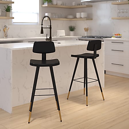 Flash Furniture Kora Commercial-Grade Low-Back Bar Stools, Black, Set Of 2 Stools