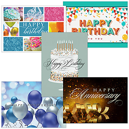 All-Occasion Greeting Cards, Birthday & Anniversary Assortment Pack With Blank Envelopes, 7-7/8" x 5-5/8", Pack Of 50