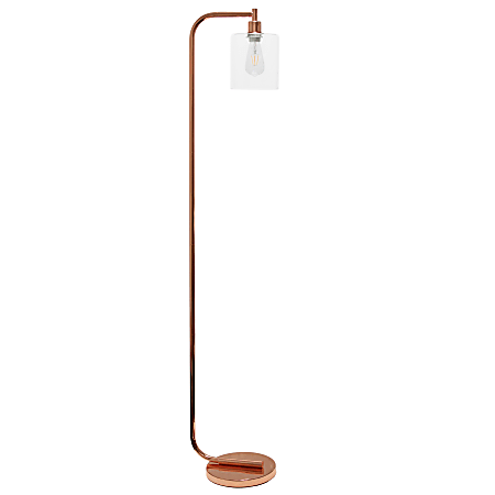 Simple Designs Antique-Style Industrial Iron Lantern Floor Lamp, 63"H, Clear Shade/Rose Gold Base