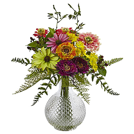 Nearly Natural 15"H Mixed Flower Arrangement With Vase, Multicolor