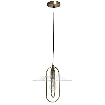 Lalia Home 1-Light Elongated Metal Hanging Pendant Lamp, 13-1/2"W, Clear Shade/Antique Brass Base