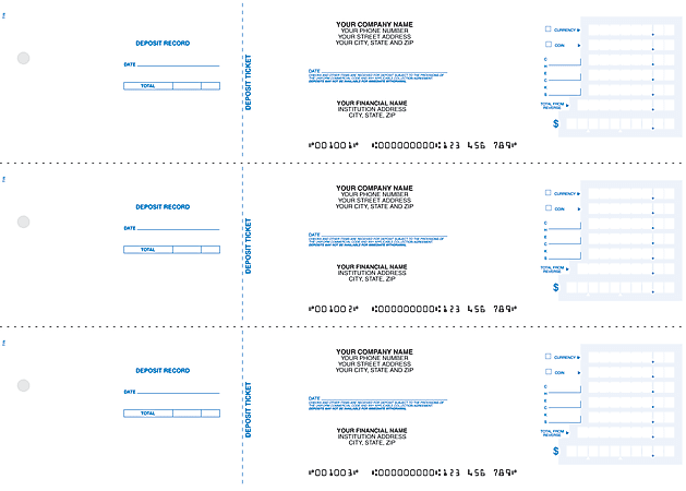 Custom 3-To-A-Page Deposit Tickets, 1 Part, 8 1/4" x 3", Box Of 300