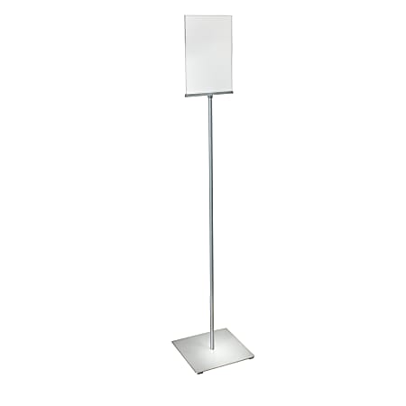 Azar Displays Pedestal 2-Sided Sign Holder Stand With Square Metal Base, 56-1/2"H x 12"W x 12"D, Clear/Silver