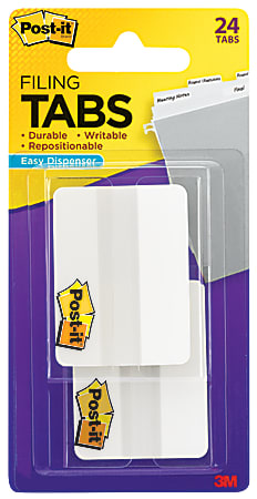 Post-it Durable Tabs, 2 in. x 1.5 in., Pack Of 24 Tabs, White