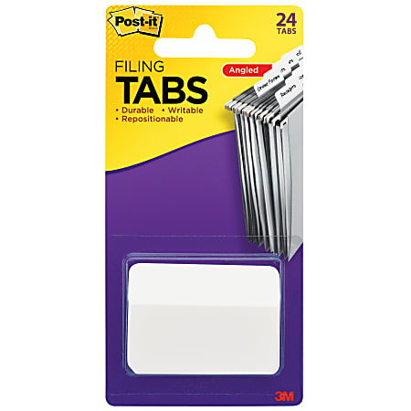 Post-it® Durable Index Tabs, 2" x 1 1/2", Angled, White, Pack Of 24 Flags