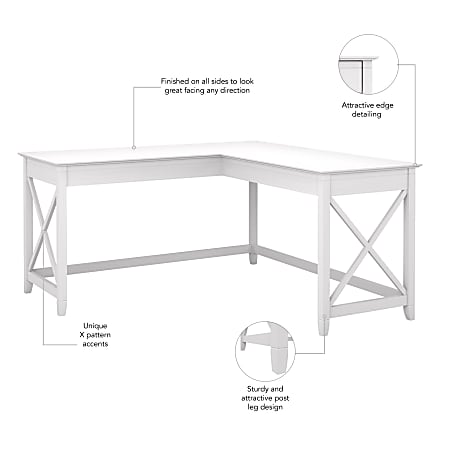 Bush furniture key west 60w l sale shaped desk in pure white oak