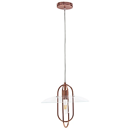 Lalia Home 1-Light Elongated Metal Hanging Pendant Lamp, 13-1/2"W, Clear Shade/Rose Gold Base