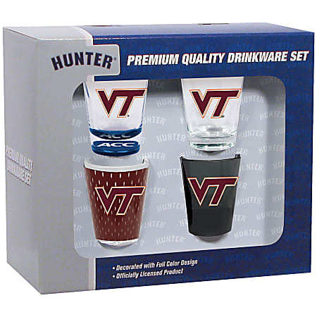 Hunter® NCAA Shot Glass Collector Set, 2 Oz, Virginia Tech Hokies, Pack Of 4
