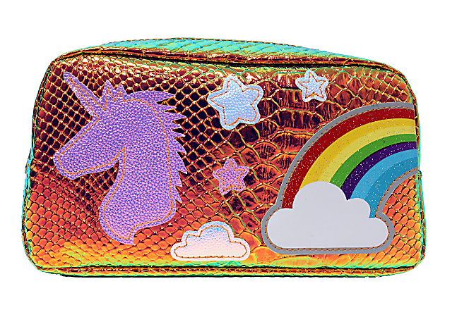 Inkology Holographic Pencil Pouch, 8"H x 4"W x 2-1/2"D, Unicorn/Rainbow