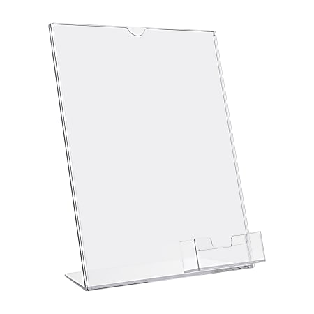 Deflecto® Superior Image® Slanted Sign Holder With Business Card Holder, 11 1/4"H x 9"W x 4 1/2"D, Clear