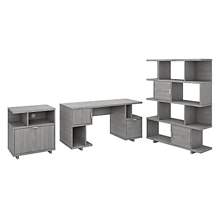 kathy ireland® Home by Bush Furniture Madison Avenue 60"W Computer Desk With Lateral File Cabinet And Bookcase, Modern Gray, Standard Delivery
