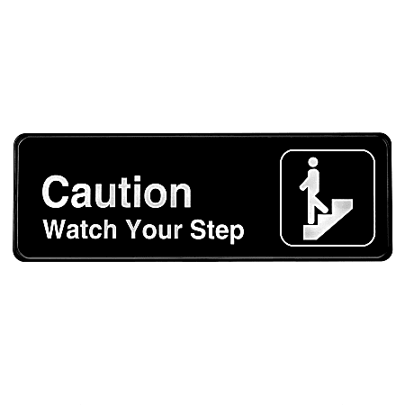 Alpine Caution - Watch Your Step Signs, 3" x 9", Black, Pack Of 15 Signs