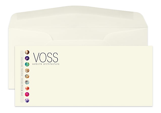 Custom Full Color #10 Flat Print Envelopes With Moisture/Gum-Seal, 4-1/8" x 9-1/2", Eccru Smooth/Off White, Box Of 250 Envelopes