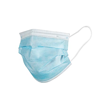 Advantus Non Medical 3 Ply Pleated Disposable Face Masks, One Size, Blue, Pack Of 50
