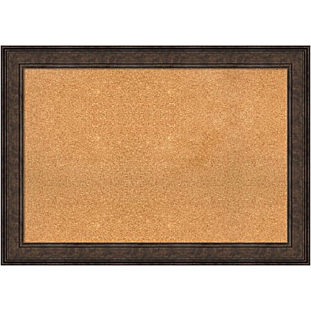 Amanti Art Non-Magnetic Cork Bulletin Board, 42" x 30", Natural, Ridge Bronze Plastic Frame