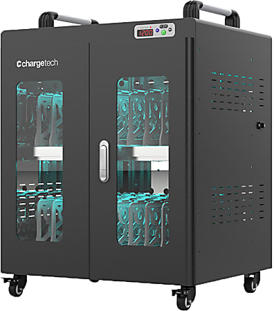 ChargeTech 20-Bay UV Disinfection & Charging Cabinet, 55” x 26” x 22”, Black