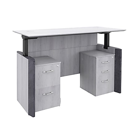 Forward Furniture Allure Height-Adjustable Double-Pedestal Desk, 66"W x 30"D, Stormy Gray/Ashwood White