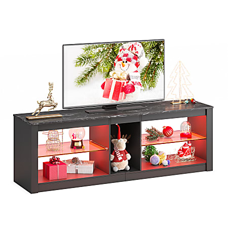 Bestier TV Stand With Adjustable Glass Shelves & RGB Lights For 55" TVs, 18-1/2"H x 55-1/8"W x 13-3/4"D, Black Marble
