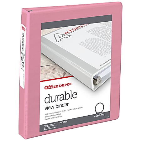 Office Depot® Brand 3-Ring Durable View Binder, 1" Round Rings, Pink