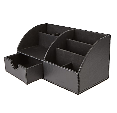 Mind Reader 7-Compartment Faux Leather Curved Desk Organizer, Black