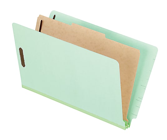 Pendaflex® Pressboard Classification Folders With Dividers, 8 1/2" x 14", 1 Divider, 1 Partition, Light Green, Pack Of 10