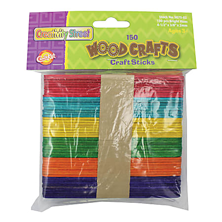 Creativity Street Wood Craft Sticks, 4-1/2" x 3/8", Assorted Bright Colors, 150 Sticks Per Pack, Case Of 12 Packs