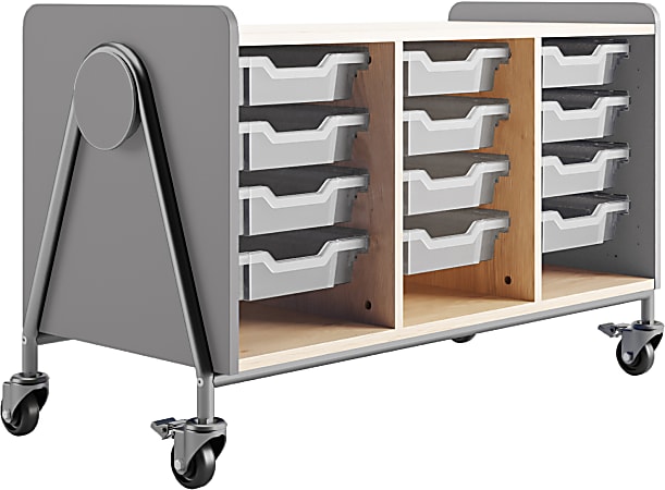 Safco® Whiffle Triple-Column 12-Drawer Rolling Storage Cart, 27-1/4"H x 43-1/4"W x 19-3/4"D, Gray