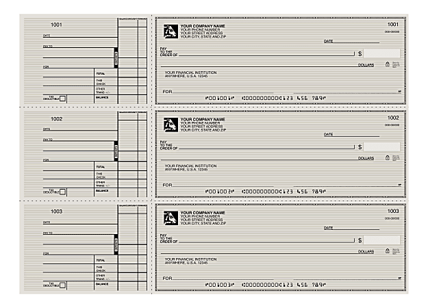 Custom 3-To-A-Page Checks, Style 2, 8 1/4" x 3 1/24", Box Of 300