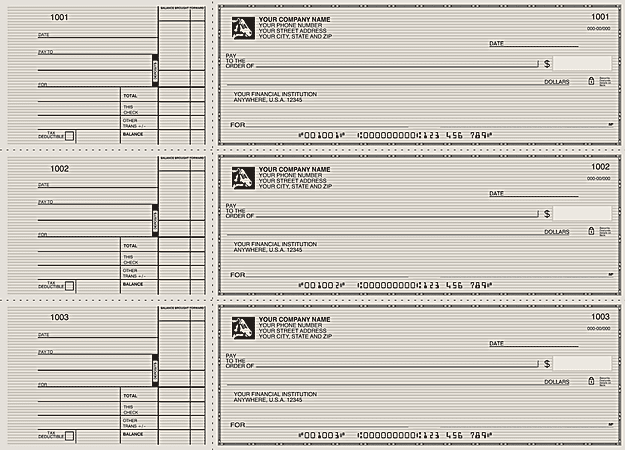 Custom 3-To-A-Page Checks, Style 2, 8 1/4" x 3 1/24", 2 Part, Box Of 300