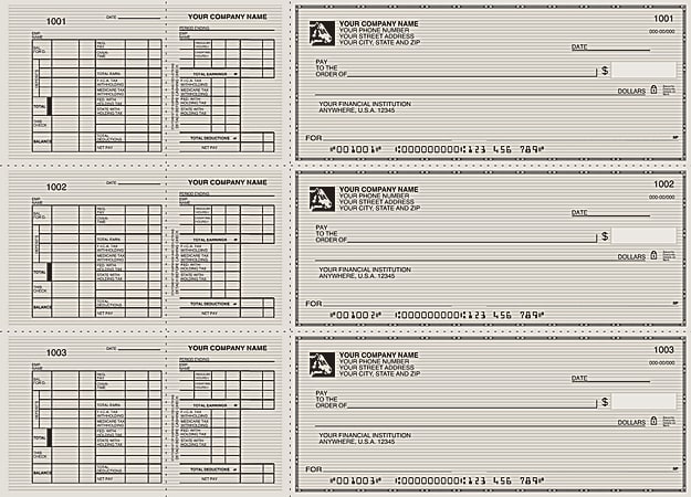 Custom 3-To-A-Page Checks, Style 13, 8 1/4" x 3 1/24", 2 Part, Box Of 300