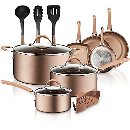 NutriChef Diamond Home Kitchen Cookware Set (Blue) - 14 Pieces - Cooking, Frying, Sauce - 8" Frying Pan - NCCW14S