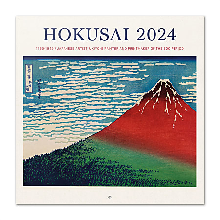 2024 TF Publishing Bilingual Monthly Wall Calendar, 12" x 12", Hokusai, January To December