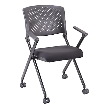 Lorell® Nesting Plastic-Back Chairs, With Arms, Black, Set