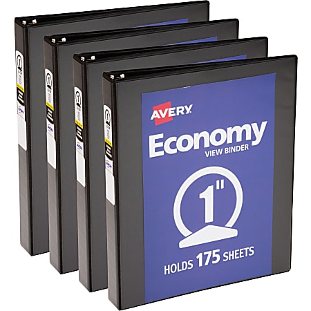 Avery® Economy View Binder, 1" Ring, 8 1/2" x 11", Black, Pack Of 4