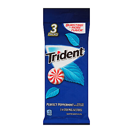 Trident® Peppermint Gum, 14 Pieces Per Pack, 3 Packs Per Bag, Box Of 3 Bags
