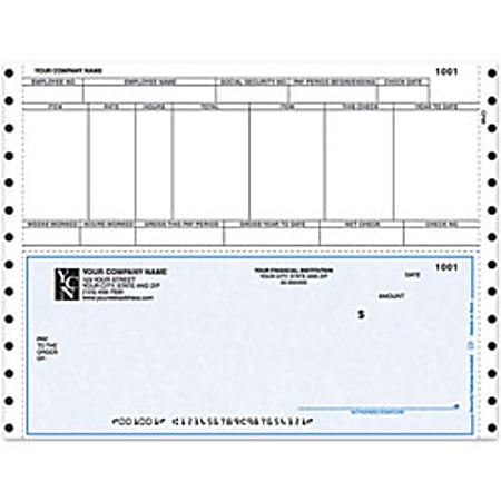 Custom Continuous Payroll Checks for Sage 50 U.S., 9-1/2" x 7", 2-Part, Box of 250