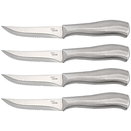 Our Table 4 Piece Stainless Steel Steak Knife Set With Stainless Steel Handles, 4-1/2”, Silver