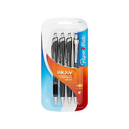 Paper Mate® InkJoy® 550 RT Ballpoint Pens, Medium Point, 1.0 mm, Translucent Black Barrels, Black Ink, Pack Of 4