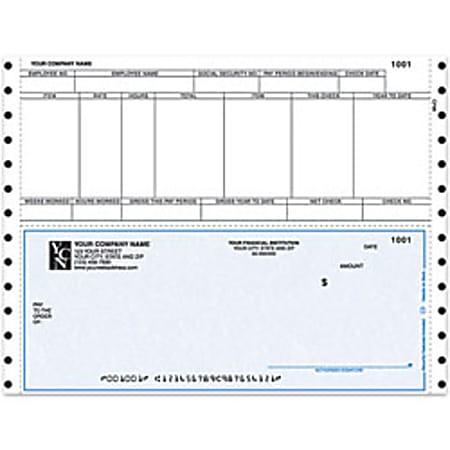 Continuous Payroll Checks For Sage Peachtree®, 9 1/2" x 7", 3-Part, Box Of 250, CP98, Bottom Voucher
