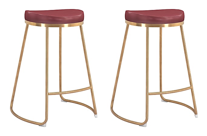 Zuo® Modern Bree Counter Stools, Burgundy/Gold, Set Of 2