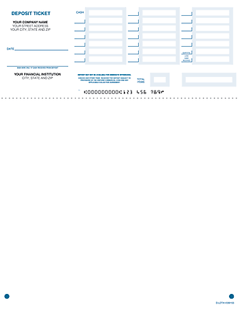 Custom Laser Deposit Tickets, 3 Part, Quickbooks® Compatible, 8 1/2" x 11",  Box Of 250