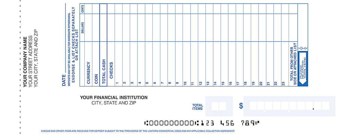 Custom Book Bound Deposit Tickets, 1 Part, 8" x 3 3/8", Box Of 150