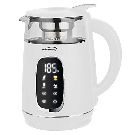 Brentwood® KT-2018W 1,100-Watt 1.7-L Cordless Digital Glass Electric Kettle with Tea Infuser, White